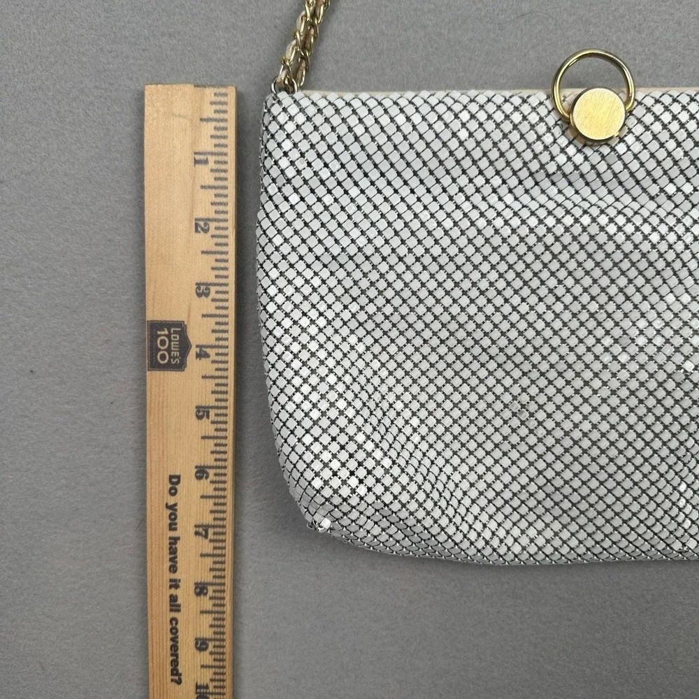 Bueno Vintage Sequin White Metal Mesh Shoulder Bag Gold Tone Chain Strap